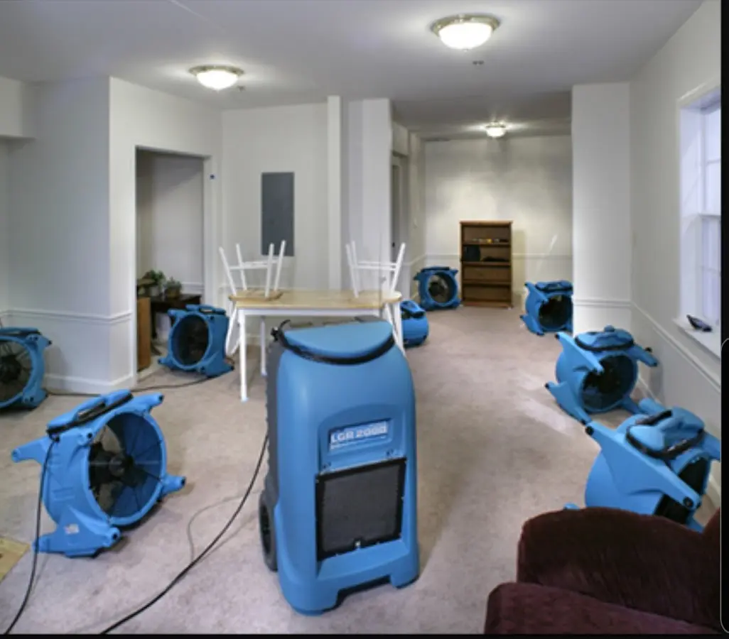Air movers and dehumidifier setup for Water Damage Restoration in Greensboro